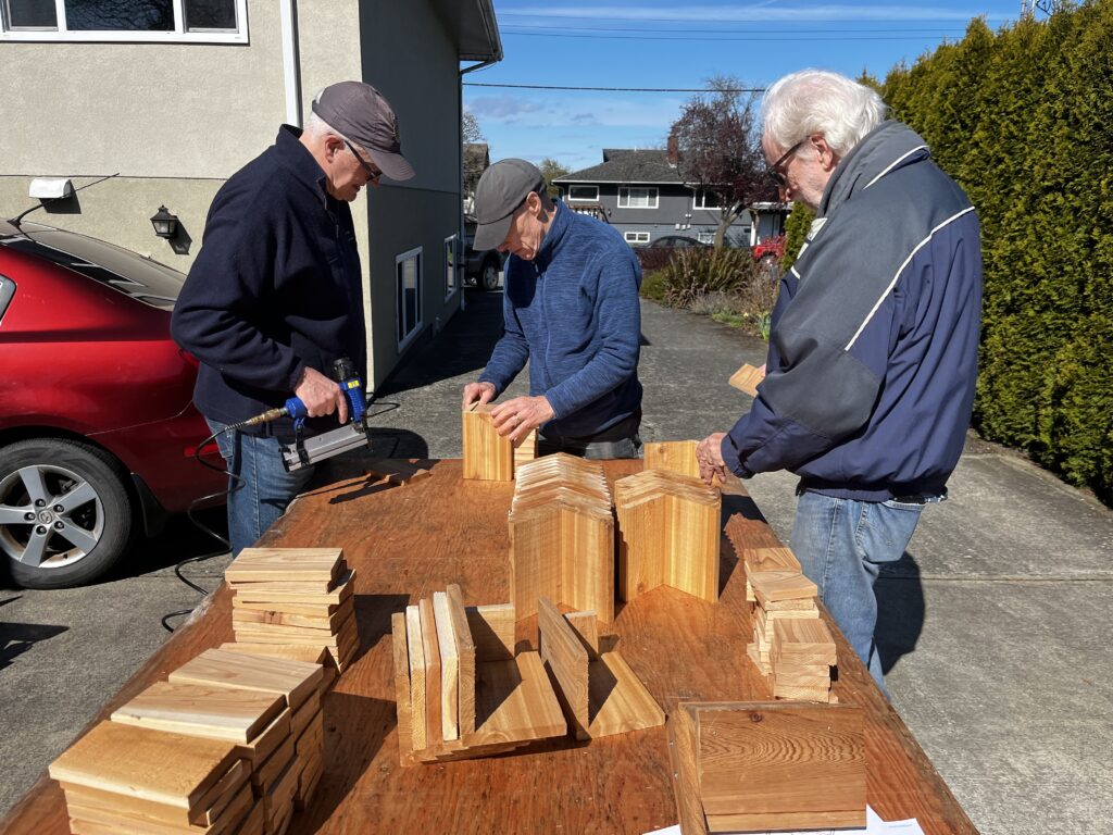 Mason bee house assembly line.