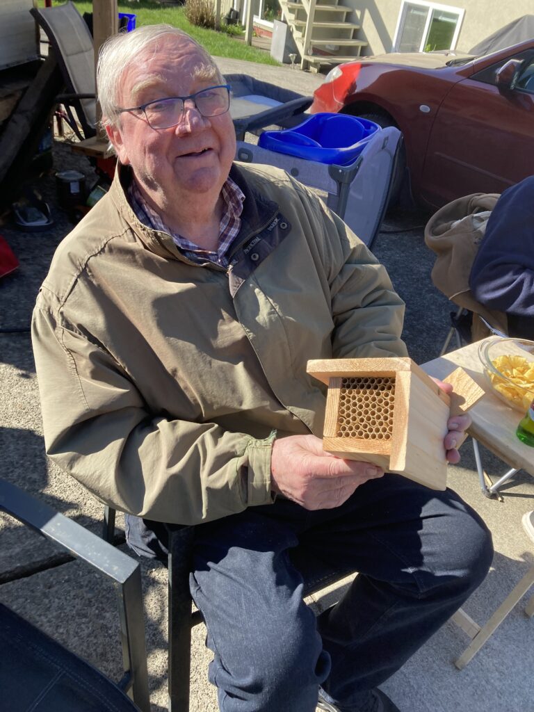 Showing one of our mason bee houses.