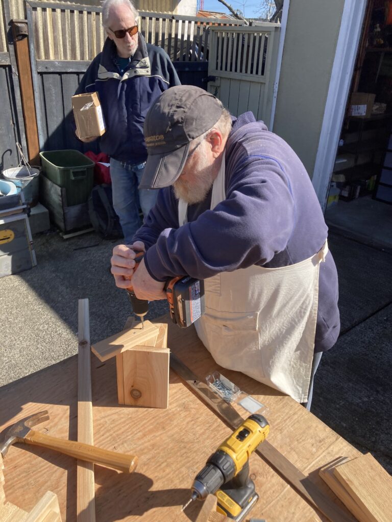 Mason bee house assembly line.