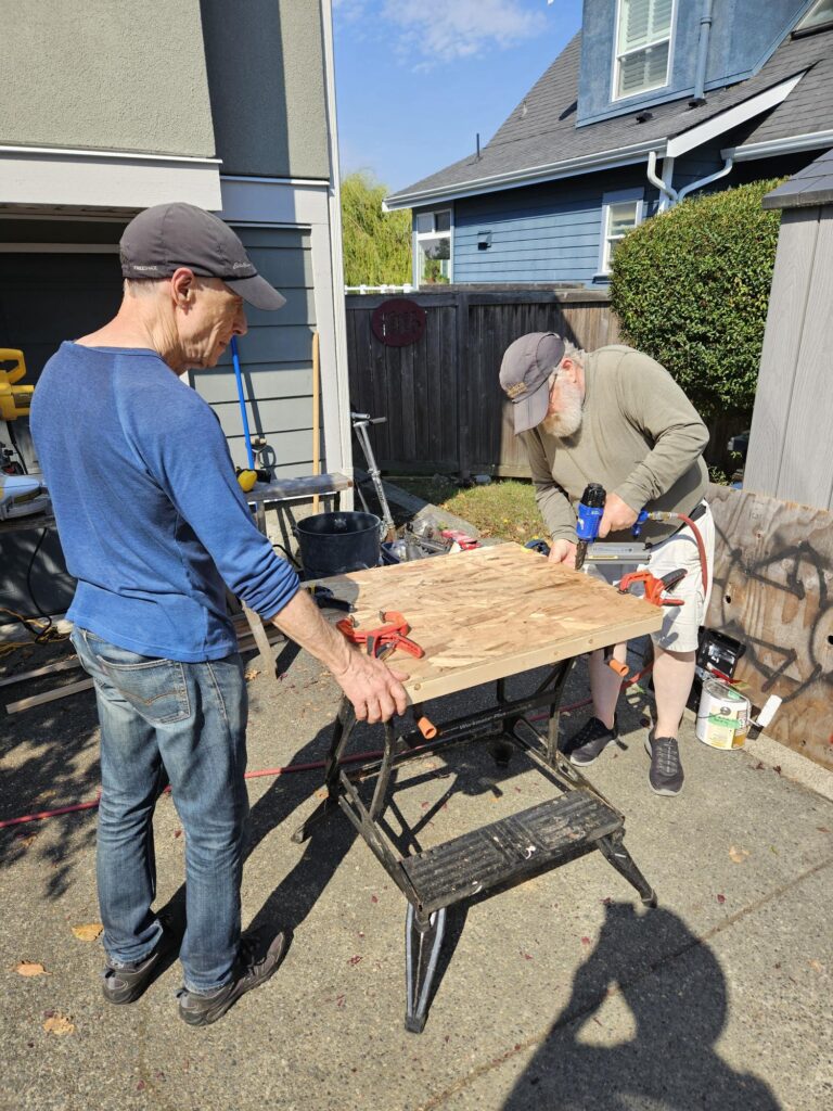 Nailing a pantry frame together.