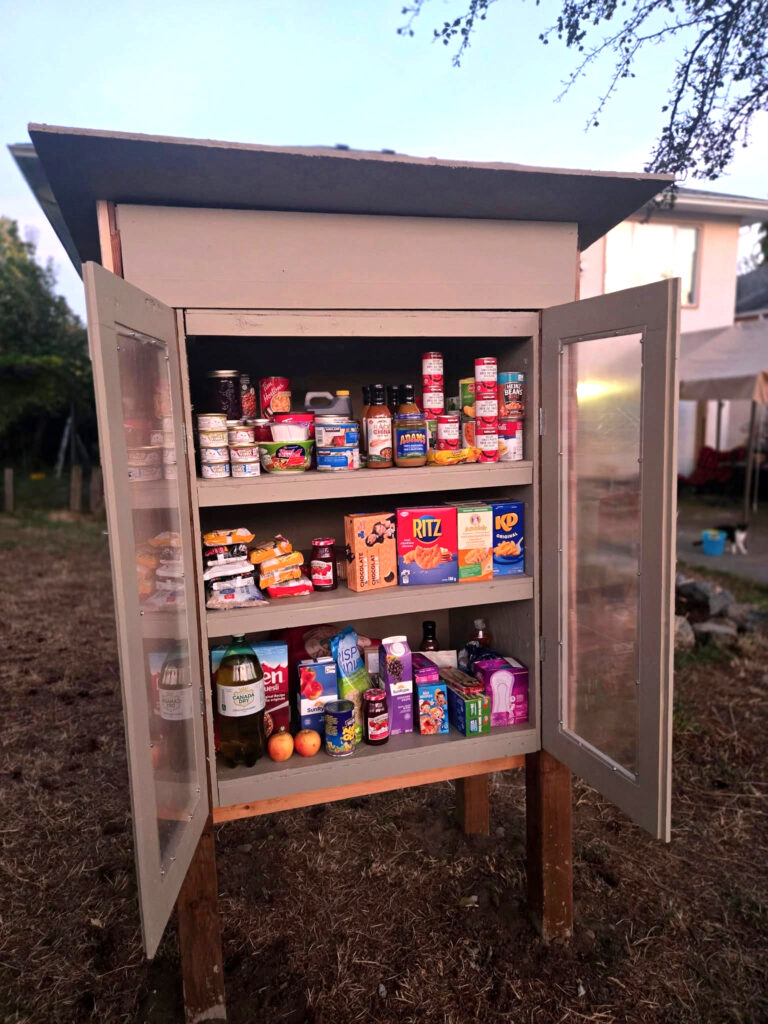 The finished and filled Mutual Aid Society pantry, built by the Esquimalt Men's Shed.