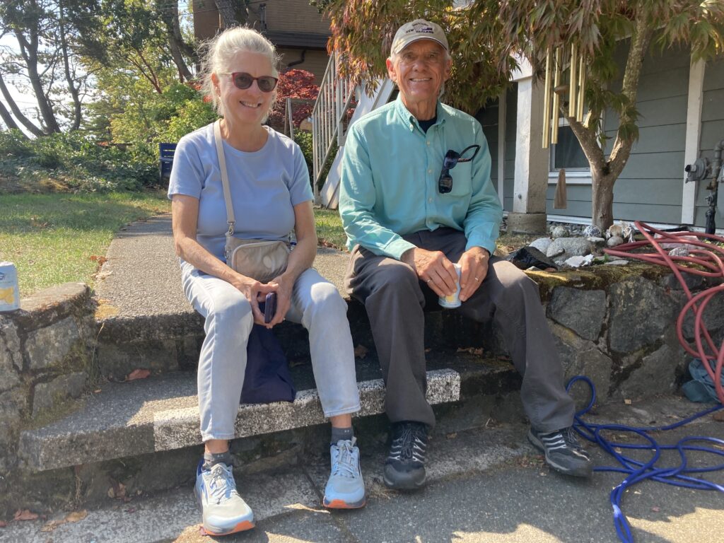 Michael and his wife resting during the pantry build.